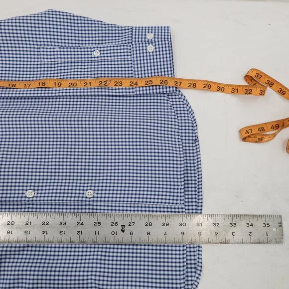 Ministry Of Supply Shirt Mens Large Blue Check Slim Fit Recycled poly Button Up - Picture 10 of 12